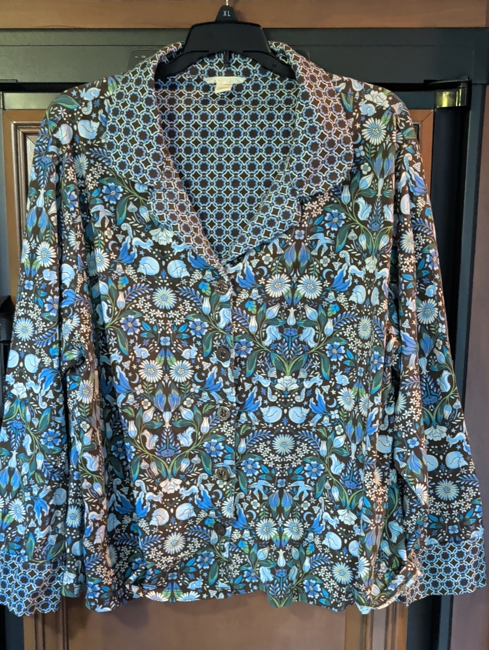 Vera Bradley Blue Floral Button-Up Pajama Top
